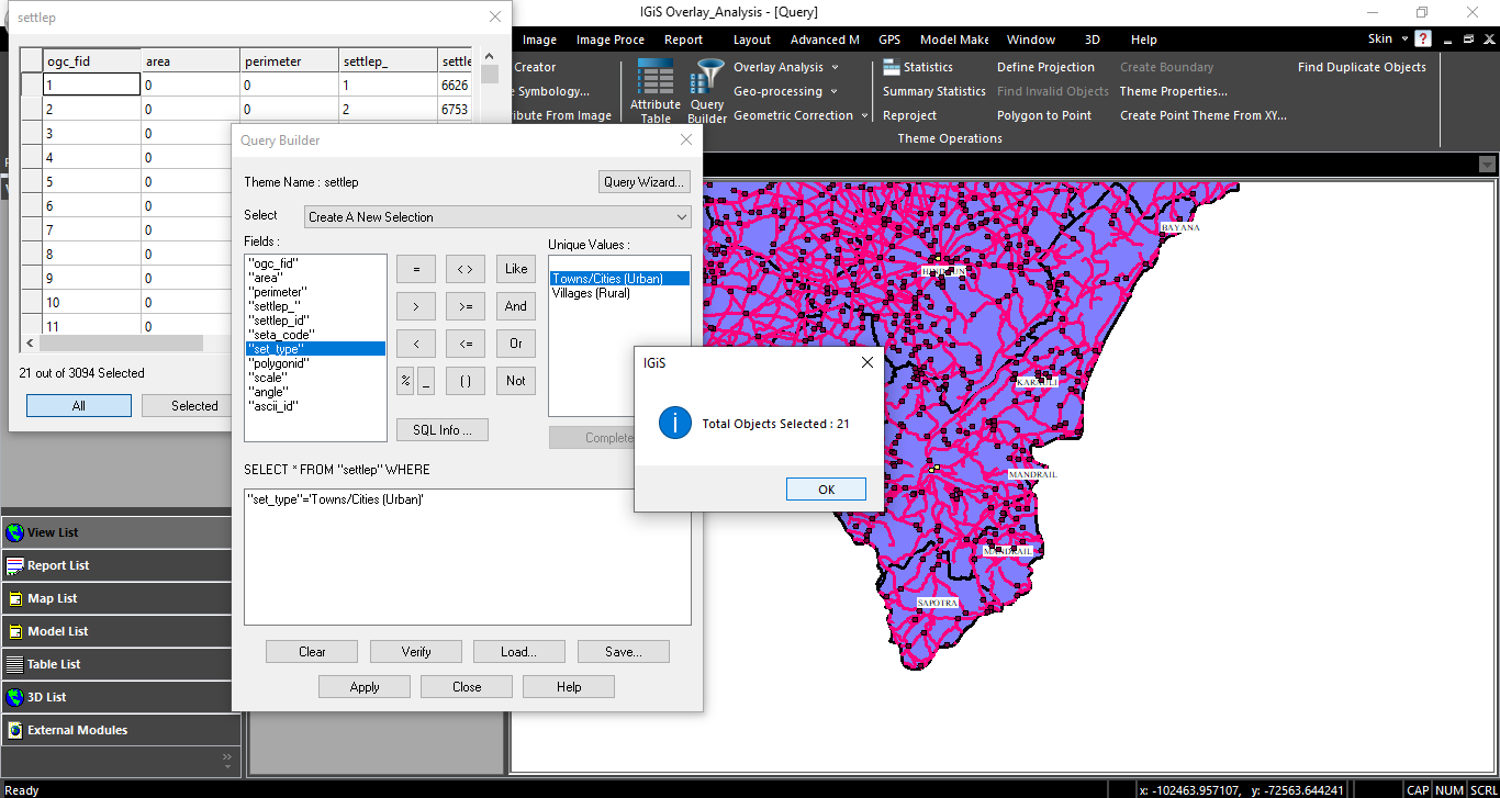 3. How many Towns/Cities (Urban) type settlements are available? 